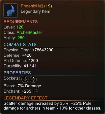 Legendary Archer Hat item tooltip