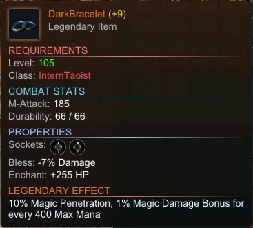 Legendary Bracelet item tooltip
