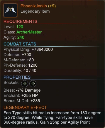 Legendary Archer Coat item tooltip