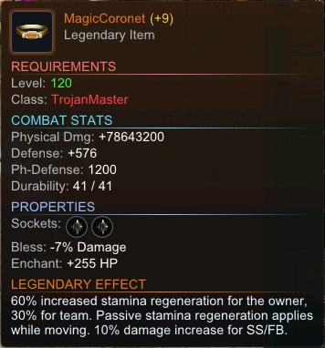 Legendary Trojan Coronet item tooltip