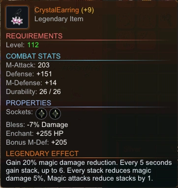 Legendary Earrings item tooltip