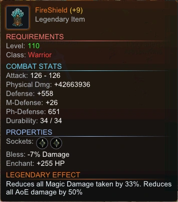 Legendary Shield item tooltip