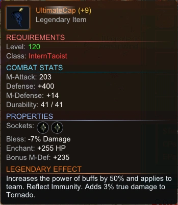 Legendary Taoist Cap item tooltip