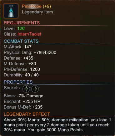 Legendary Taoist Robe item tooltip