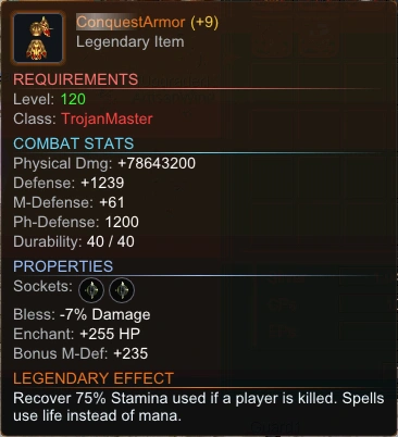 Legendary Trojan Armor item tooltip