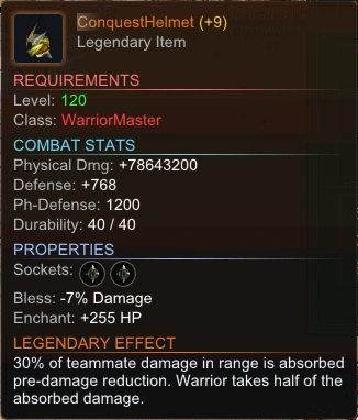 Legendary Warrior Helmet item tooltip